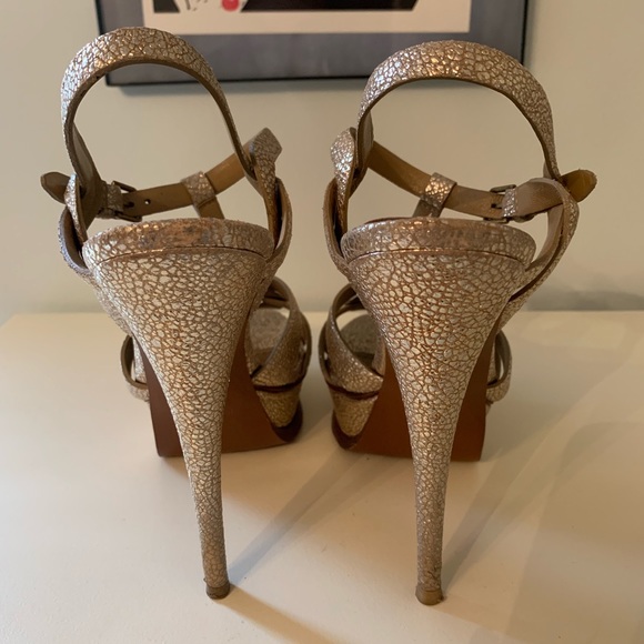 SAINT LAURENT Metallic Gold Tribute Heels Sandal - Picture 5 of 8